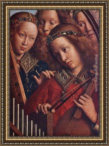St Wolfgang Altarpiece Resurrection of Lazar Framed Paintings - The Ghent Altarpiece Angels Playing Music [detail 2] by Jan van Eyck
